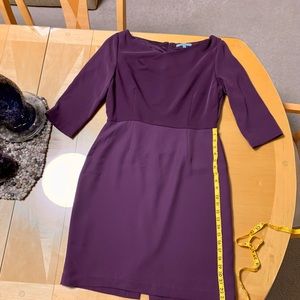 Antonio Melani plum colored 3/4 sleeve dress with draped neckline